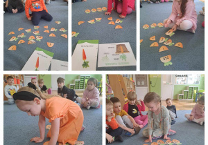 Dzieci biorą udział w zajęciach edukacyjnych z wykorzystaniem motywu marchewki