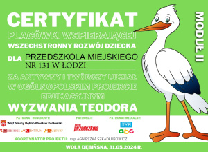 Certyfikat placówki wspierającej