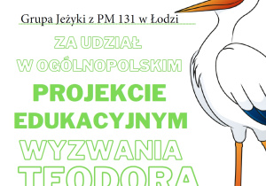 Dyplom udziału uzyskany przez grupę Jeżyki za udział w projekcie Wyzwania Teodora