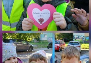 Dzieci na spacerze trzymają serduszka