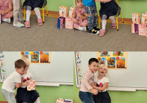 Kolaż zdjęć- dzieci składają życzenia koleżance