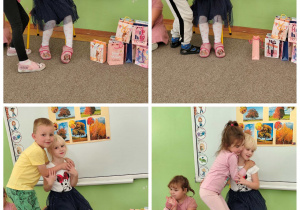 Kolaż zdjęć- dzieci składają życzenia koleżance