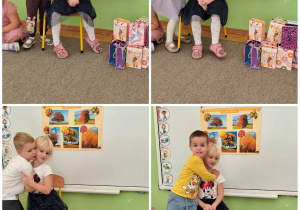 Kolaż zdjęć- dzieci składają życzenia koleżance