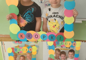 Dzieci pozują do zdjęcia w fotoramce