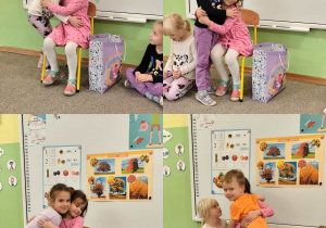 Kolaż zdjęć- dzieci składają życzenia koleżance.