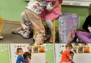 Kolaż zdjęć- dzieci składają życzenia koleżance.