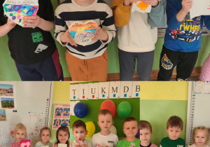 kolaż zdjęć - dzieci pokazują otrzymane walentynki.