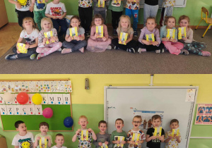 Cała grupa pozuje do pamiatkowego zdjecia z solenizantem