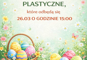 Plakat z grafiką motylków i koszyczków wielkanocnych