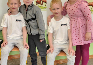 kolaż zdjęć - dzieci pozują z solenizantem