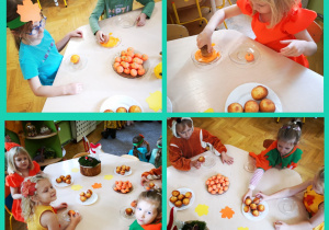 Dzieci przy stoliku ozdabiają jesienne babeczki