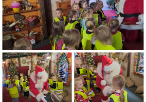 Dzieci odwiedzają chatę świętego Mikołaja / Mikołaj wita dzieci w swojej chacie