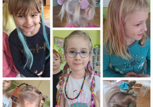 Kolaż zdjęć dzieci w szalonych fryzurach