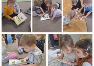 Dzieci oglądają ilustracje w książkach, których wysłuchały