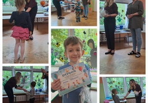 Dzieci przyjmują nagrody za udział w konkursie