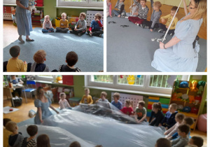 Dzieci biorą udział w zabawach na dywanie