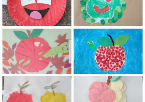 Galeria prac konkursowych wykonanych przez dzieci przedstawiających jabłka.