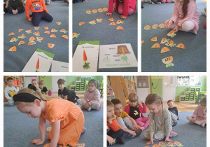 Dzieci biorą udział w zajęciach edukacyjnych z wykorzystaniem motywu marchewki